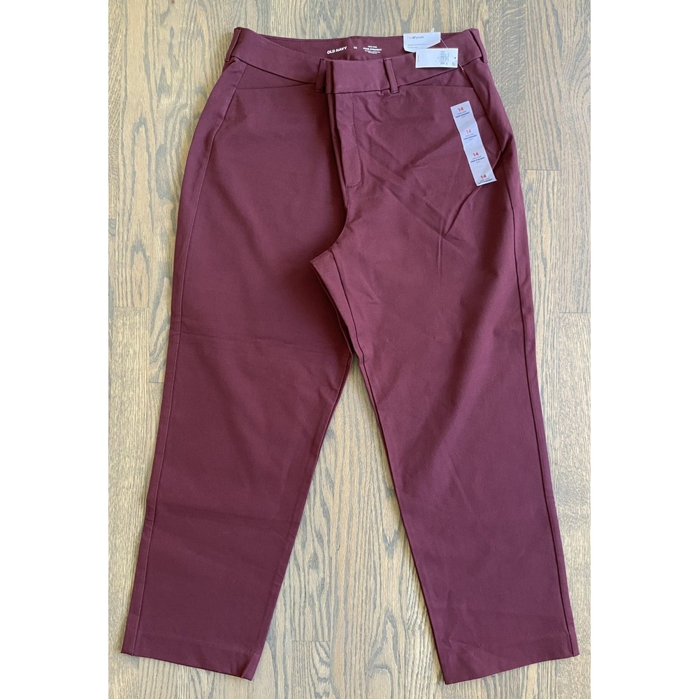 Old Navy High Rise Pixie Straight Ankle Pants Women Size 14 Pockets Maroon